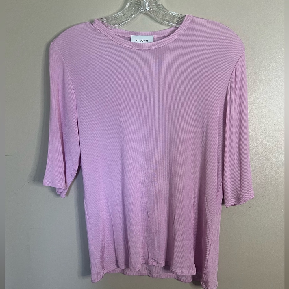 St. John M Pink Ribbed T-Shirt EUC